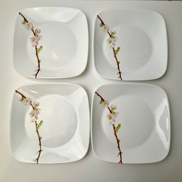 4 Corelle Vitrelle Square Luncheon Plates 9” Cherry Blossom USA Vintage Retro - Picture 1 of 5